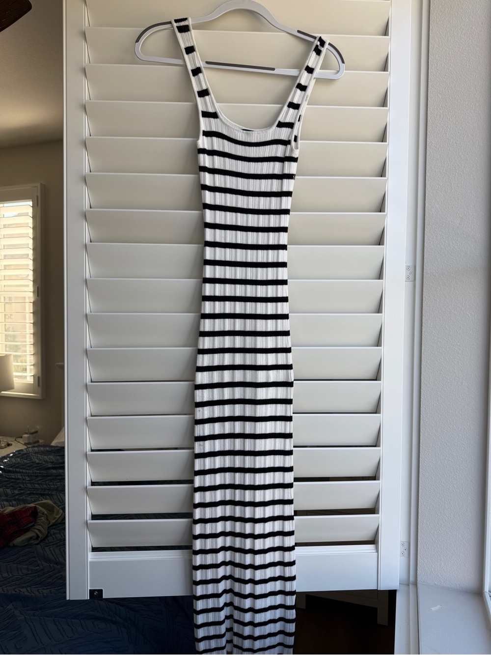 Black & White Striped Ribbed Tank Maxi Dress